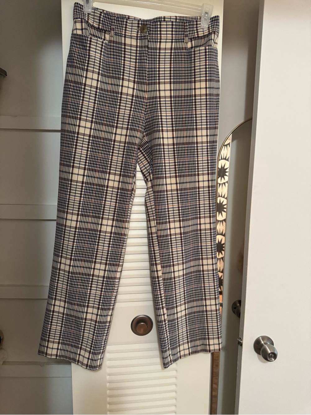 LOFT Plaid Cropped Pants in Navy and Cream